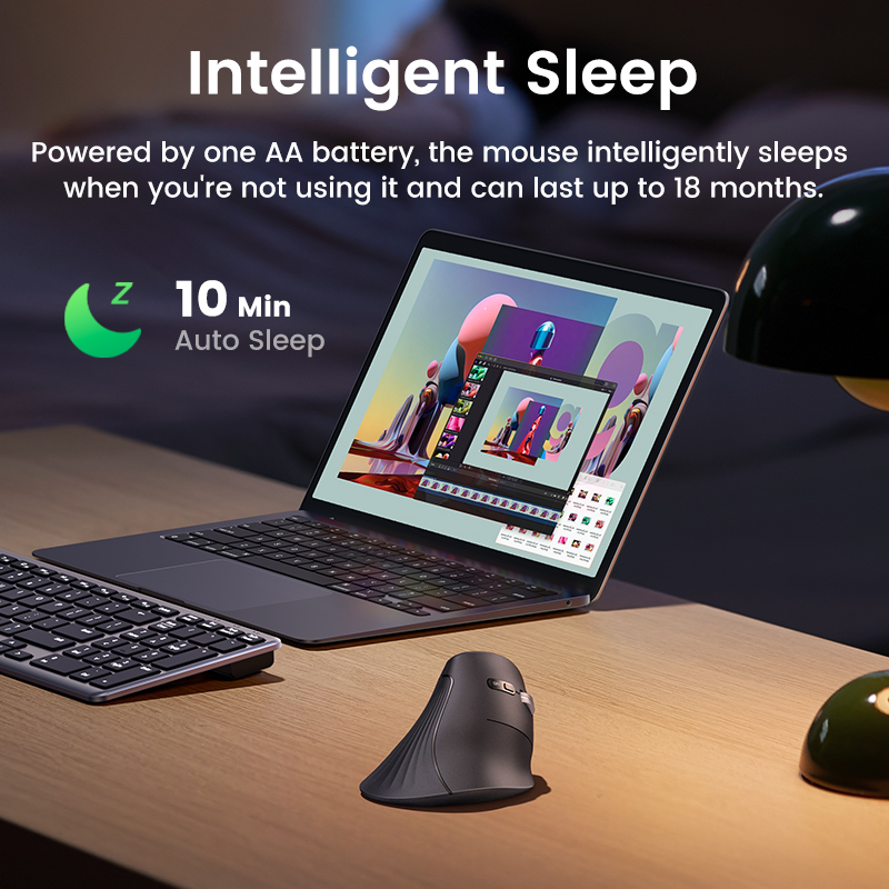 UGREEN Dual-mode Vertical Mouse Mice 2.4G & Bluetooth Vertical Ergonomic 4000DPI Wireless Silent Click Mouse with Laser Engraving Black. 