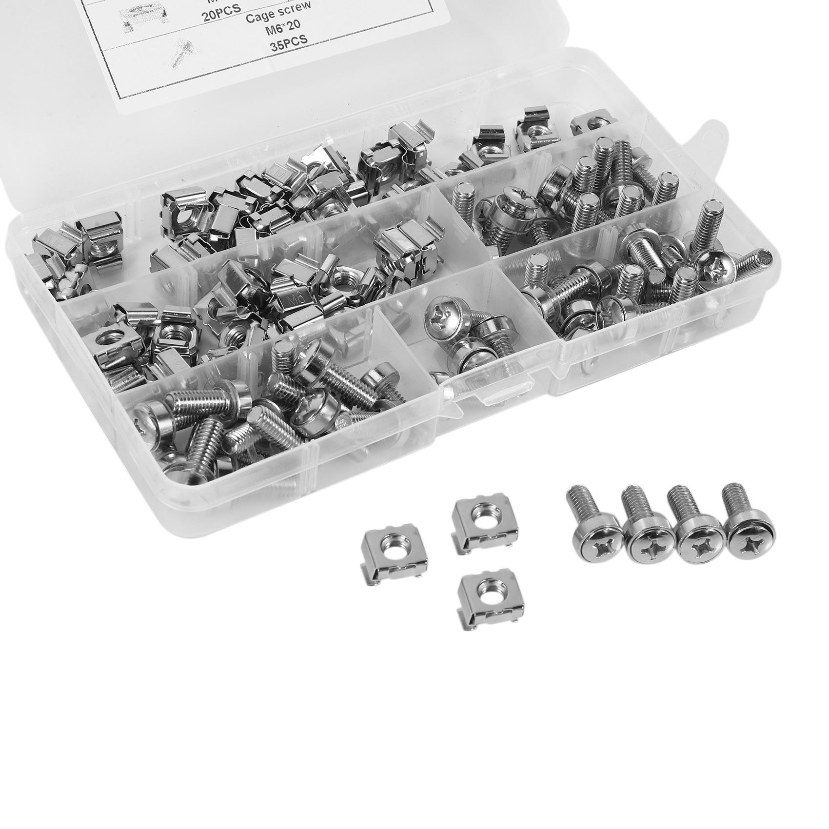 100 Sets M6 Square Hole Hardware Cage Nuts&Mounting Screws Washers for Server Rack and Cabinet(M6 x 20mm). 