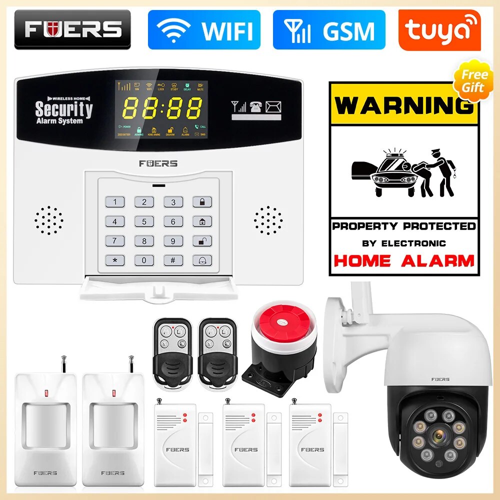 Fuers W210 Tuya Smart WIFI Home Alarm System 433 MHZ Wireless Wired Zone Zone Compatible with Alexa Google Motion Sensor. 