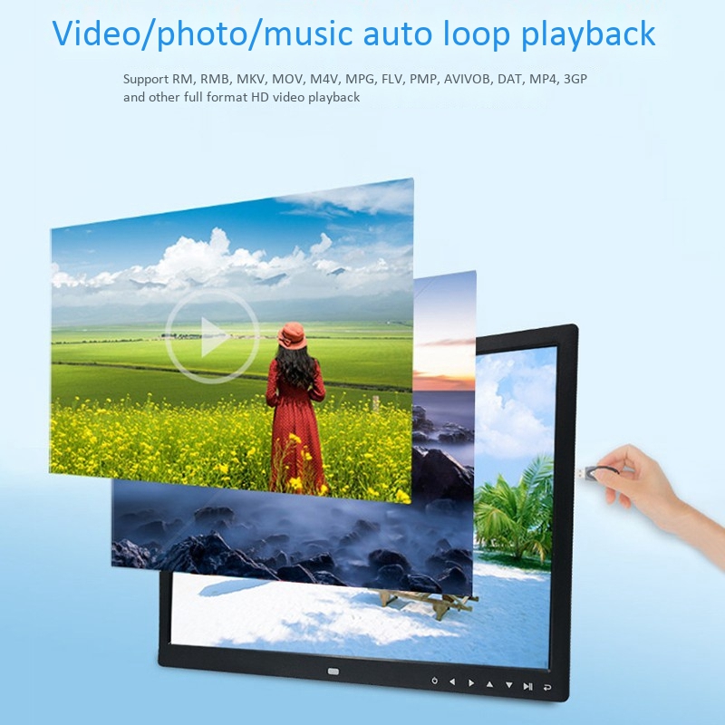 12 Inch Digital Picture Frame Multi-Function HD 1280X800 with Press Button Electronic Photo Album US Plug. 