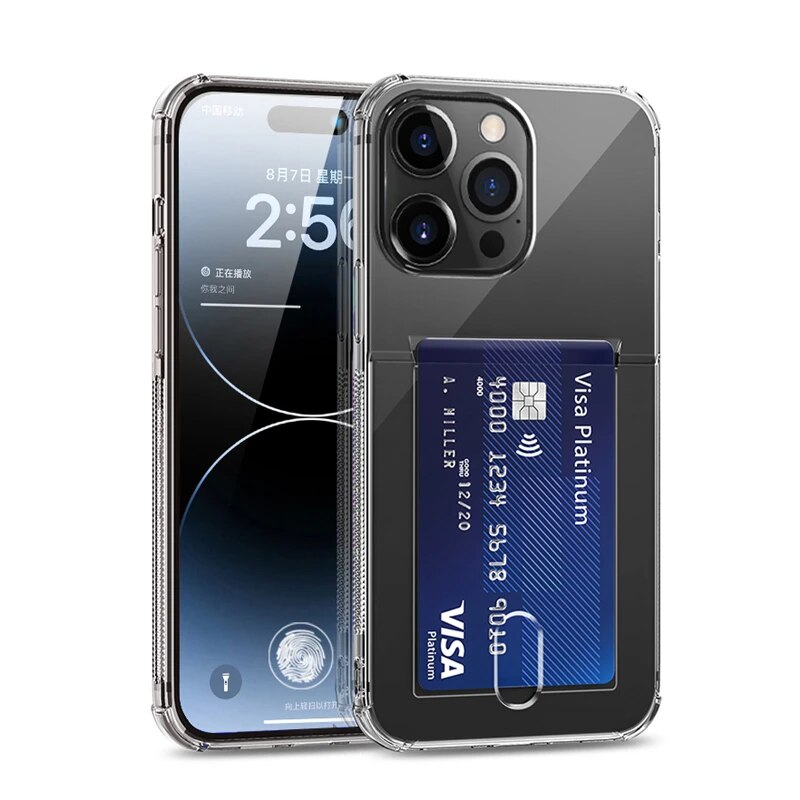 Clear Card Holder Phone Case For iPhone 15 14 13 12 Mini 11 Pro Max XS MAX XR X Transparent Soft Silicone Credit Slot Back Cover. 