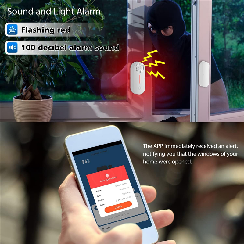 1 PCS WIfi Alarm Wireless Magnetic Door Window Sensor Window and Door Alarms Door Chimes When Door Opens Tuya Smart Devices. 