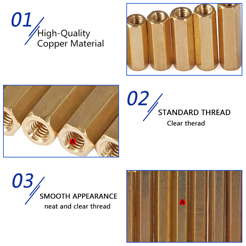 M3 M4 Brass Hex Standoff Spacer Column Screw Copper Flat Head Spacing Screws Fasteners Nuts Length 4mm-70mm Millimeters. 