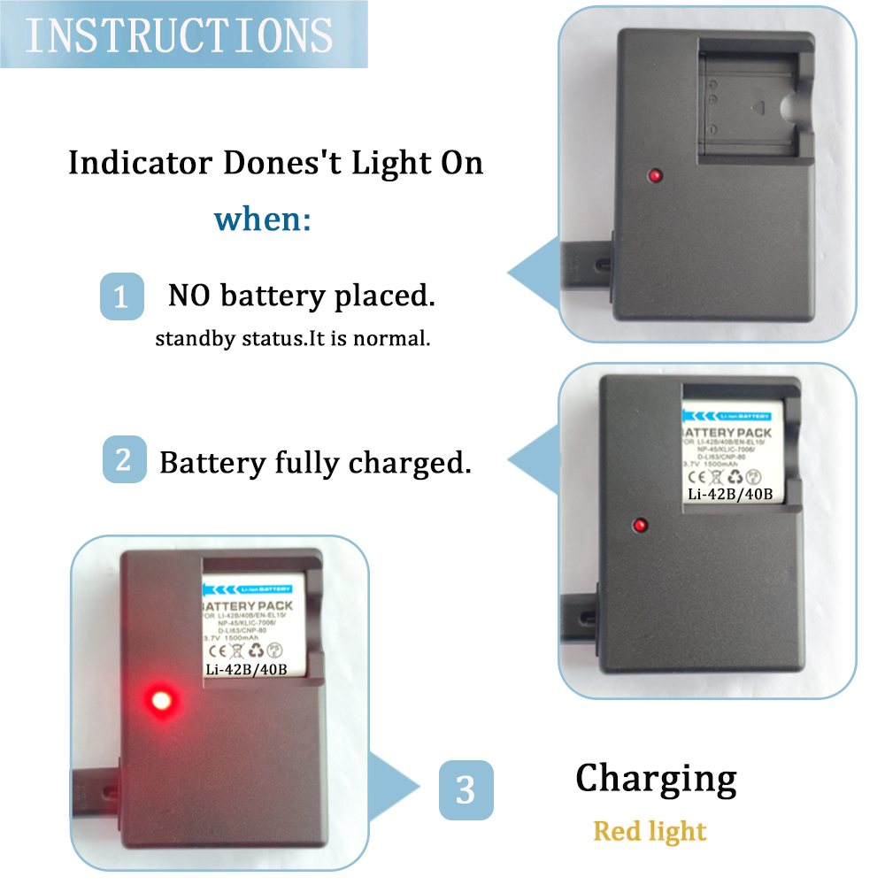 LI-40C Charger for Camera Olympus LI-42B,LI-40B,LI-41C,EN-EL10,NP-45,KLIC-7006,D-LI63,CNP-80 battery charger LI40B,LI42B,LI40C. 