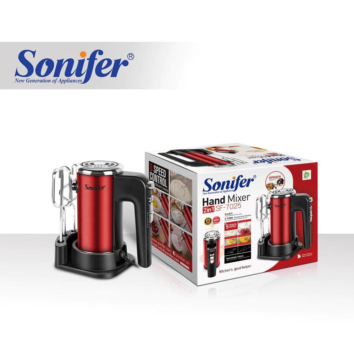 Sonifer Electric Whisk 5-Speed Ultra Power Hand-held Baking Mixer,Beater-400Watt Red With Stand