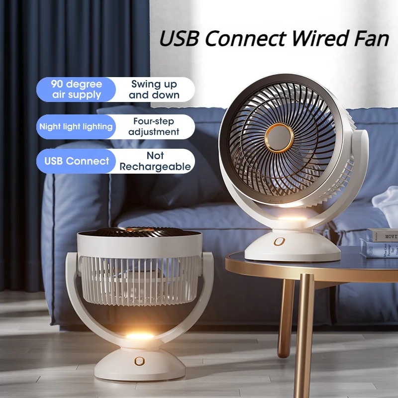USB Air Circulation Electric Fan Non Rechargeable Table Desktop Portable Wall Mounted 360 Degree Rotation with Light for Home. 