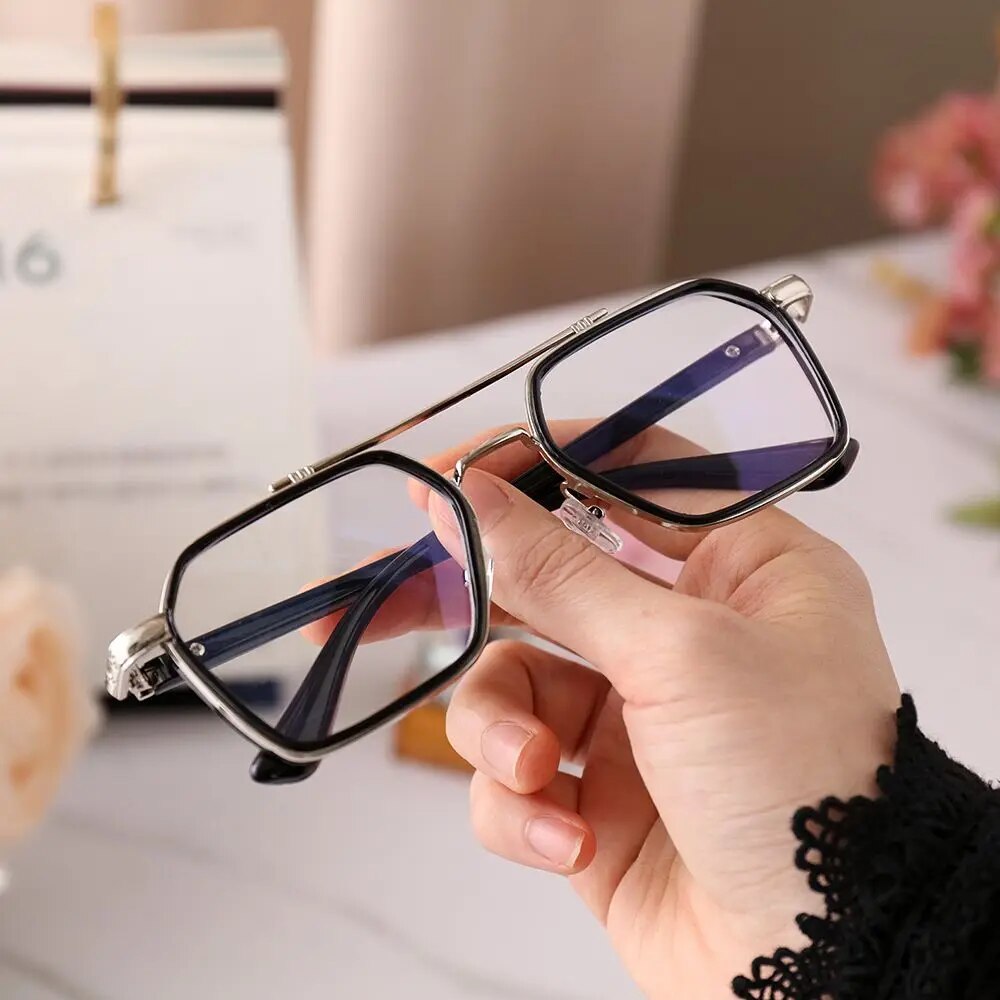 NEW Double Bridge Square Anti-blue Light Glasses Women Men Vintage Transparent Computer Glasses Oversize Frame Eyeglasses 1PC. 