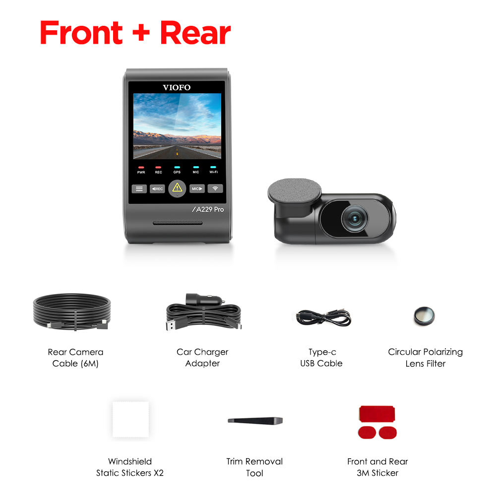 VIOFO A229 PRO Dashcam Front and Rear 4K+2K HDR Dual Dash Cam with Sony STARVIS 2 Sensors Super Night Vision Voice Control. 