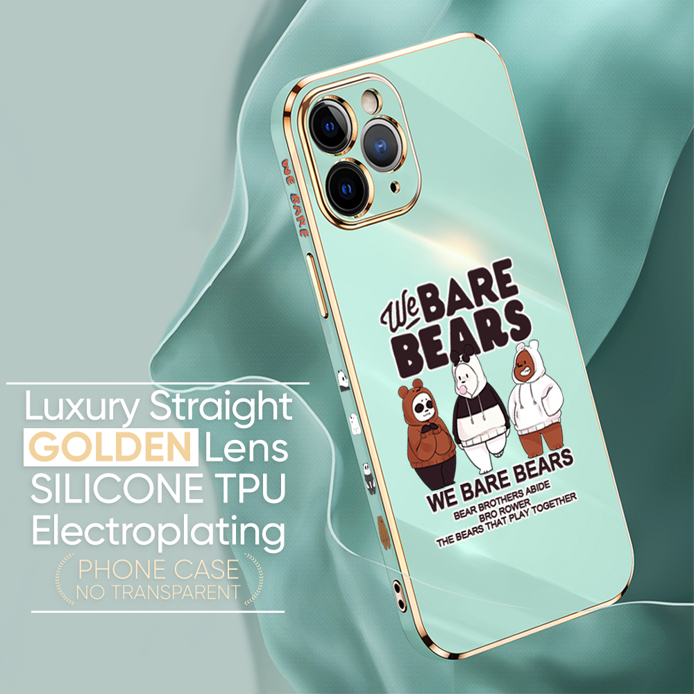 Luxury 6D Plating Case for Samsung A71 Three Little Bears Side Pattern Back Cover Soft Silicone Square Phone Cases + Free Lanyard. 