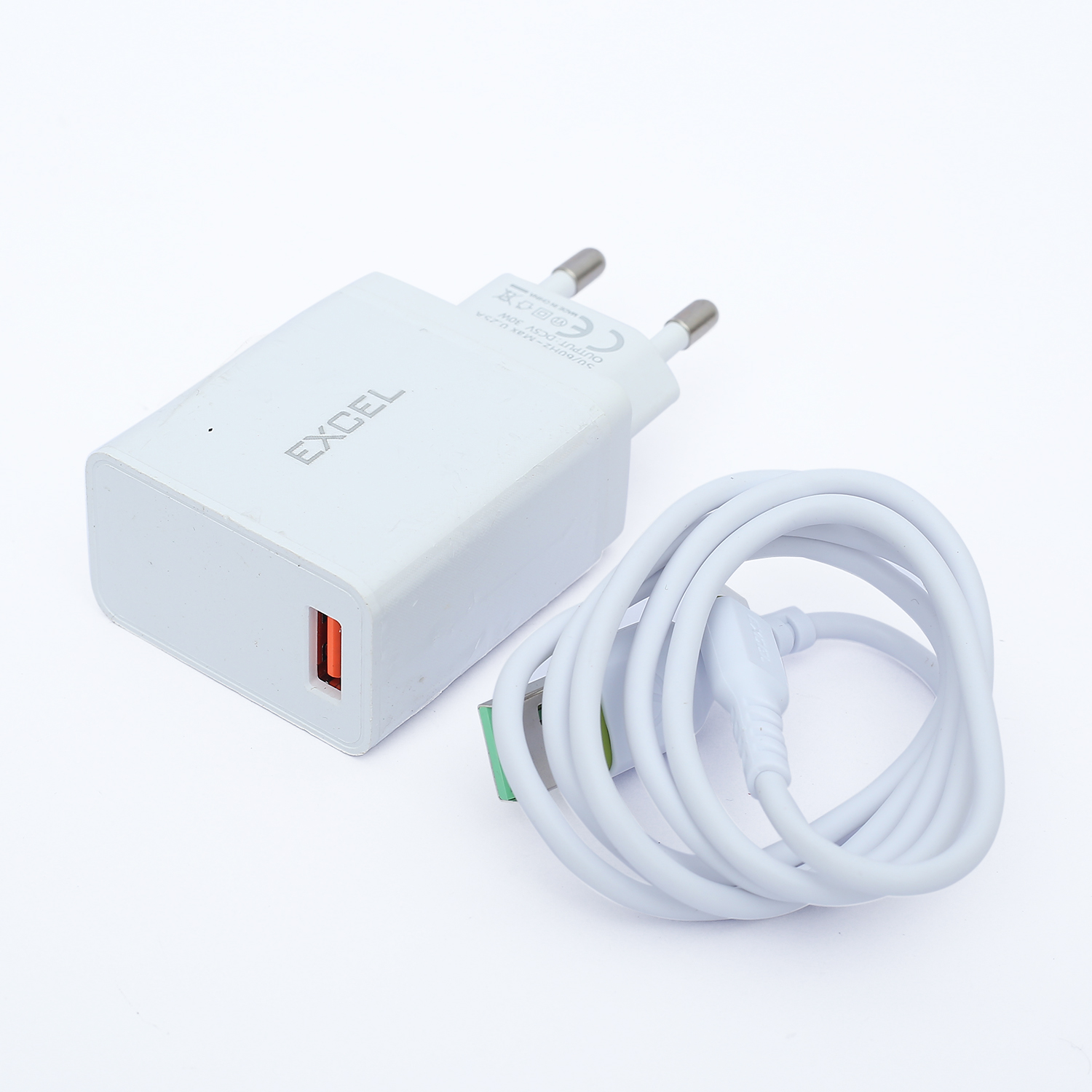 Excel E120 PD 30W QC 3.0 High Quality Type-C fast charger with cable. 