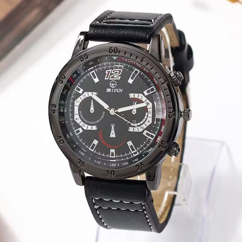 Hot Sale Men's Leather Belt Watch Casual Fashion Sports Black Shell Men's Quartz Watch Large Dial Foreign Trade Fashion Watch