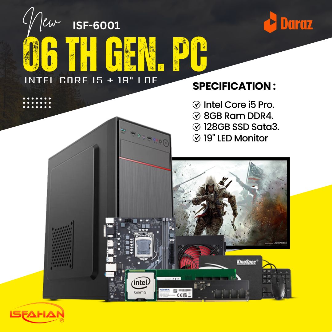 Intel Core i5 6th Gen. (RAM 8GB DDR4) (SSD 128GB or HDD 500GB) (19" LED MONITOR) Windows 10 Full Desktop Computer