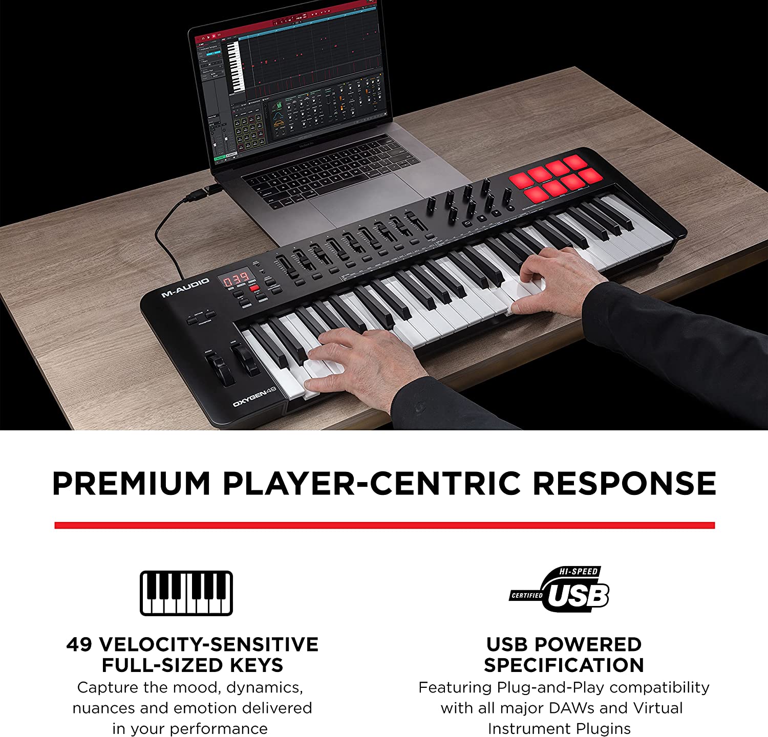 M-Audio Oxygen 49 (MKV)b 49 Key USB MIDI Keyboard Controller With Beat Pads, Smart Chord & Scale Modes,. 