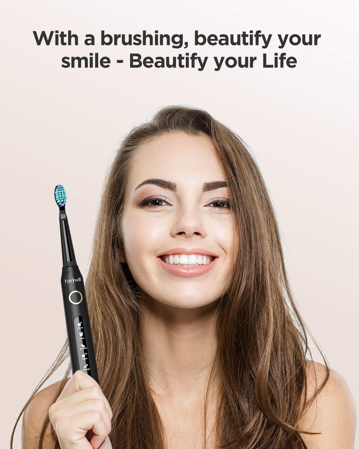 Fairywill FW507 Sonic Electric Toothbrushes for Adults Kids 5 Modes Smart Timer Rechargeable 8 Super Whitening Toothbrush Heads. 