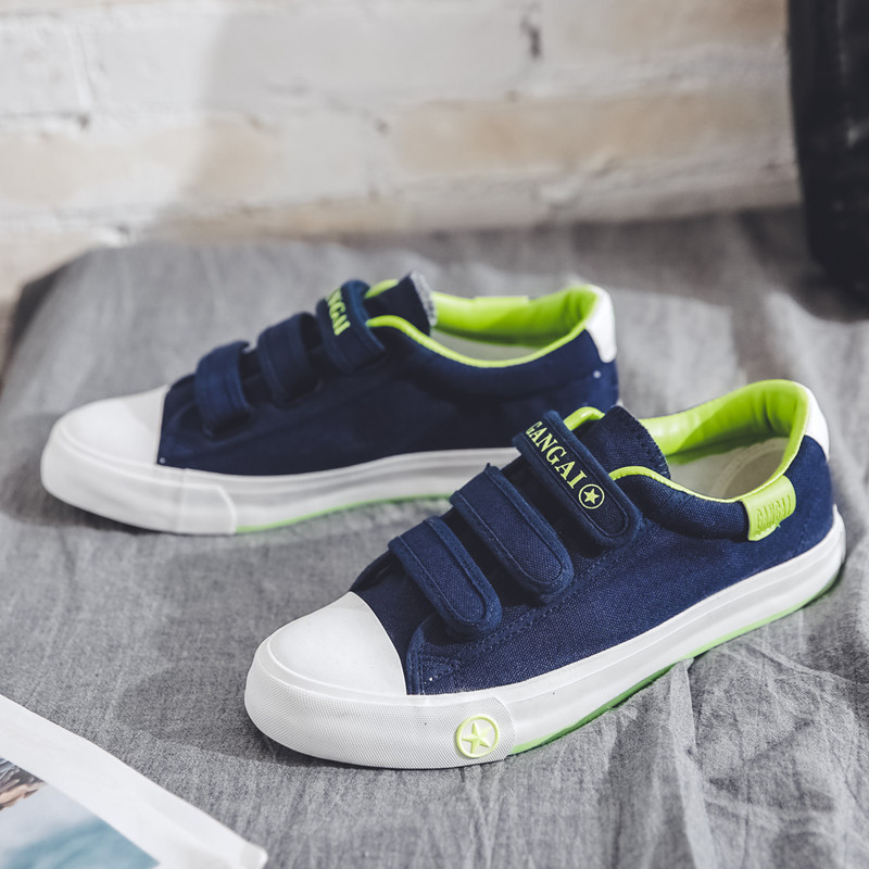 IELGY men's preppy style canvas shoes with Velcro flat bottom and round toe