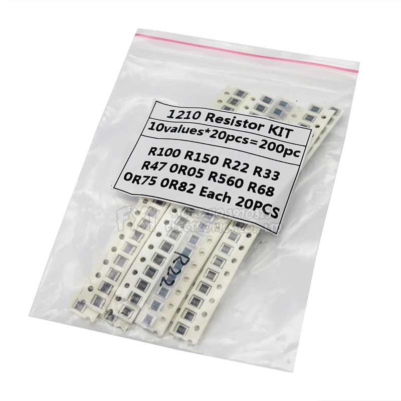 200PCS 5% 1210 SMD residors assassted kit set ,10 valueX20PCS = 200PCS 0R82 0 R75 R68 R560 0 R50 R47 R33 R150 R100