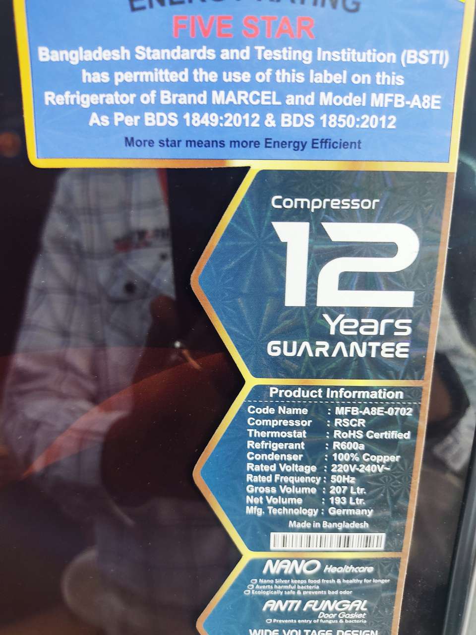 Marcel MFB-A8E-GDXX-XX Refrigerator 207 Ltr. 