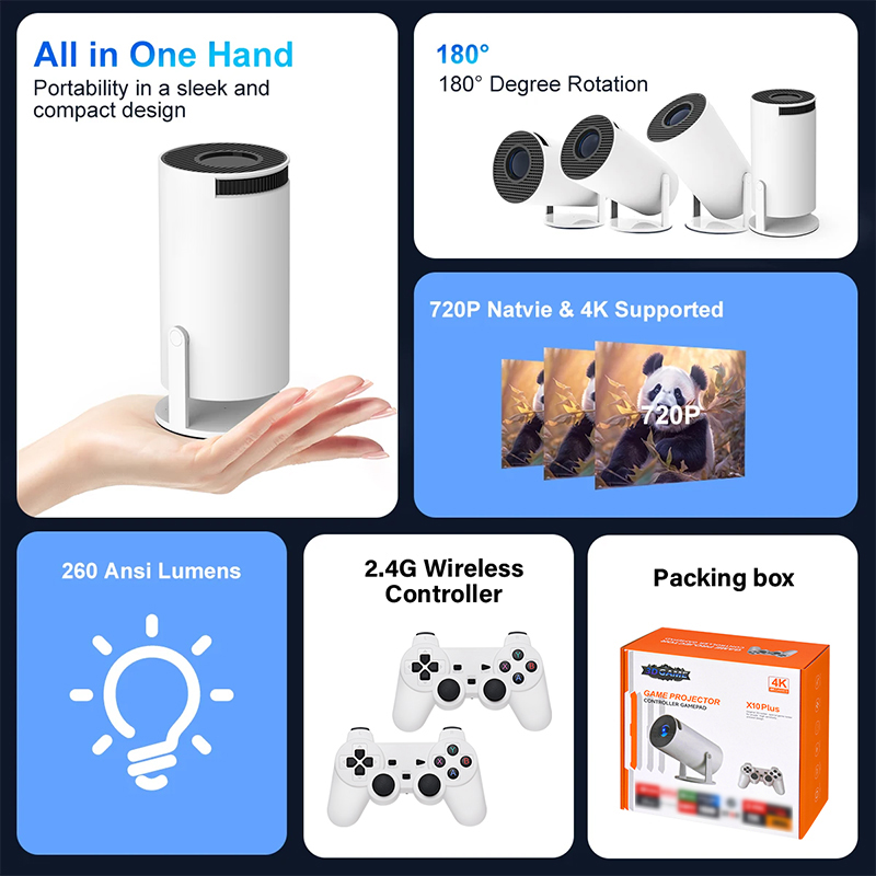 X10 Plus Game Projector Game Console 64gb Portable Projector 4k. 