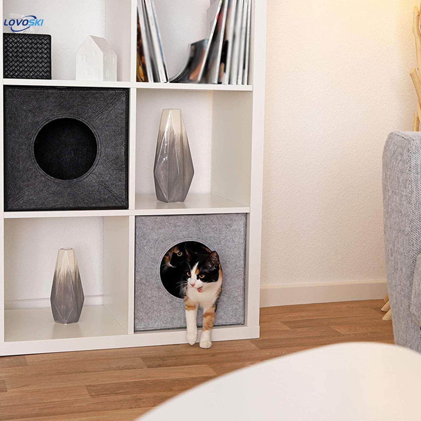 Cave Autumn Winter Soft Kennel Sleeping Cat Hideout for Puppy Cats Dog black. 
