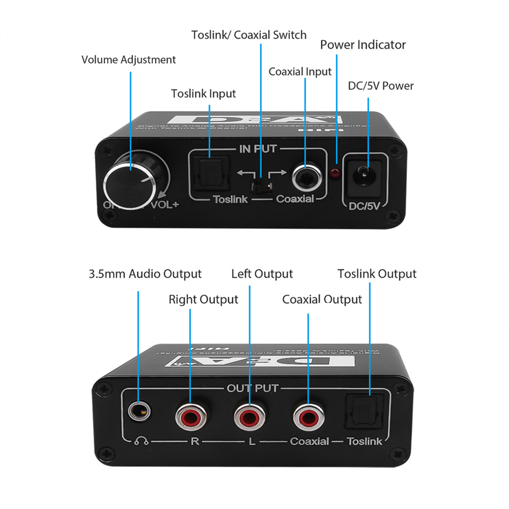 32-192k Digital To Analog Audio Converter Receiver Volume Adjustment Bidirectional Toslink To Coax Audio Adapter. 