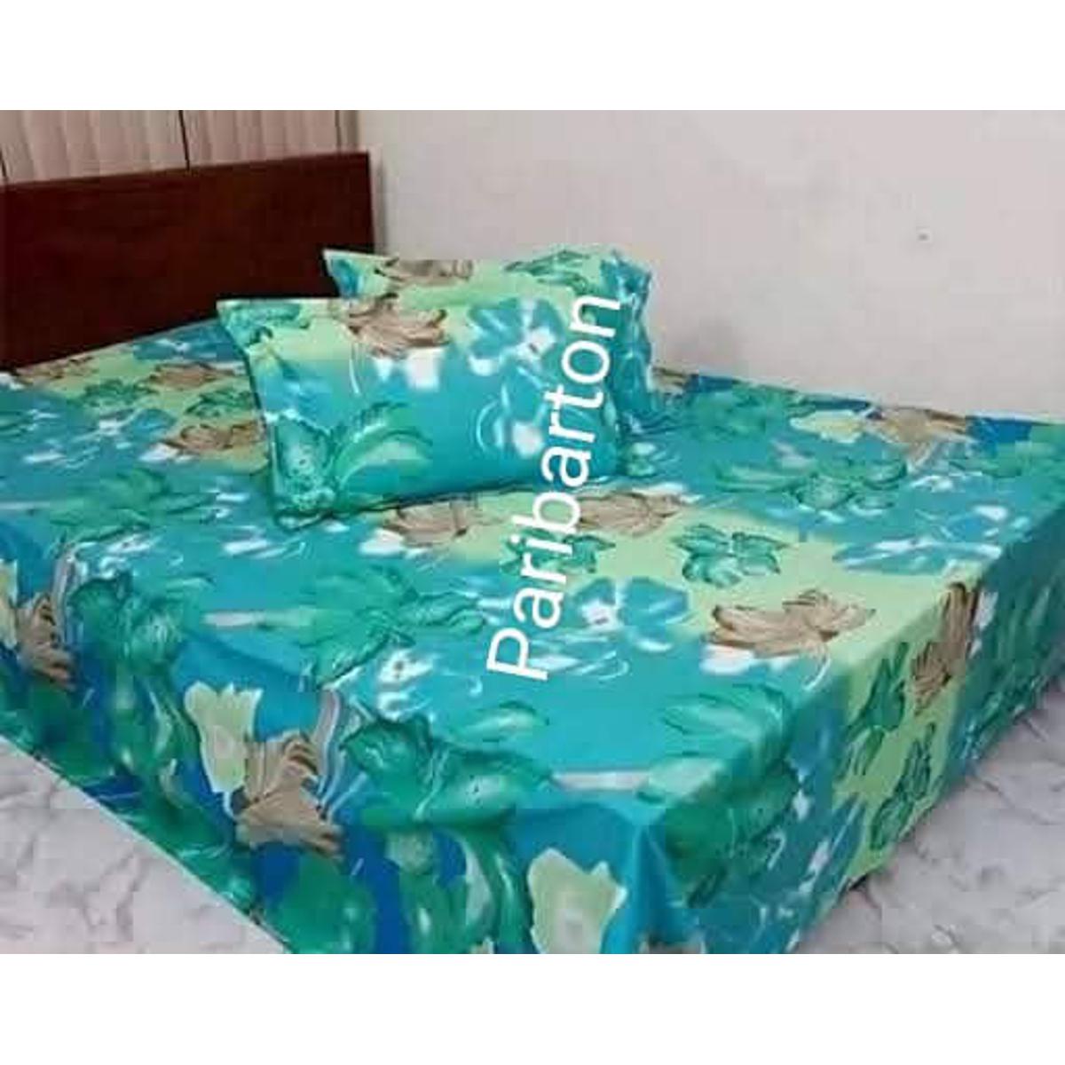 Cozy and Comfortable Twill Panel Cotton Double Size Bed Sheet (7.5×8.5) Feet for King Size Beds - Two Pillow Covers - Ultimate Bedding Comfort