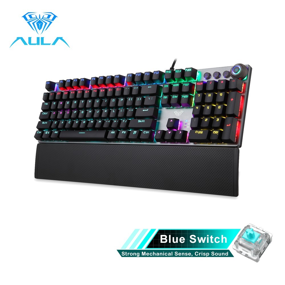AULA F2058 RGB BACKLIGHT MECHANICAL GAMING KEYBOARD MULTIMEDIA KNOW SOFTWARE CONTROL WRIST REST ANTI GHOSTING