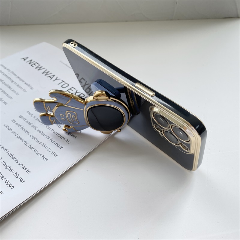 UCUC for Samsung Galaxy A73 5G Back Cover + Free Lanyard Creative Cute Astronaut Folding Bracket Luxury 6D Plating Case Soft Silicone Square Phone Cases. 