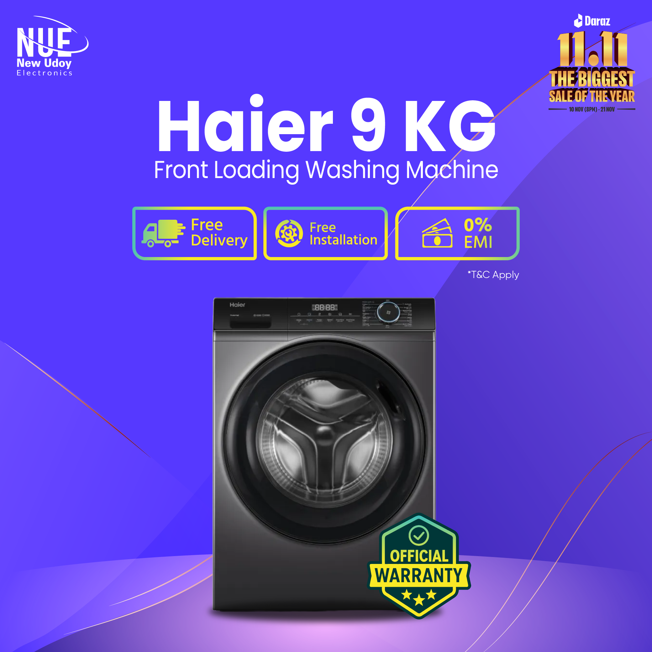 Haier 9 KG Front Loading Washing Machine Official HW90-BP14959S8 đ Free Delivery đŗ 0% EMI Available, Official Warranty by Haier