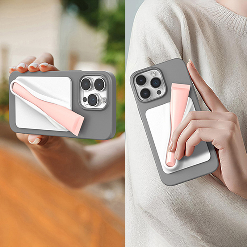 Lipstick Adhesive Phone Back Stick Holder Fits For Viral Rhode Lip Tint Make-Up Silicone Phone Case For IPhone 15 14 13 12 Tetuo. 