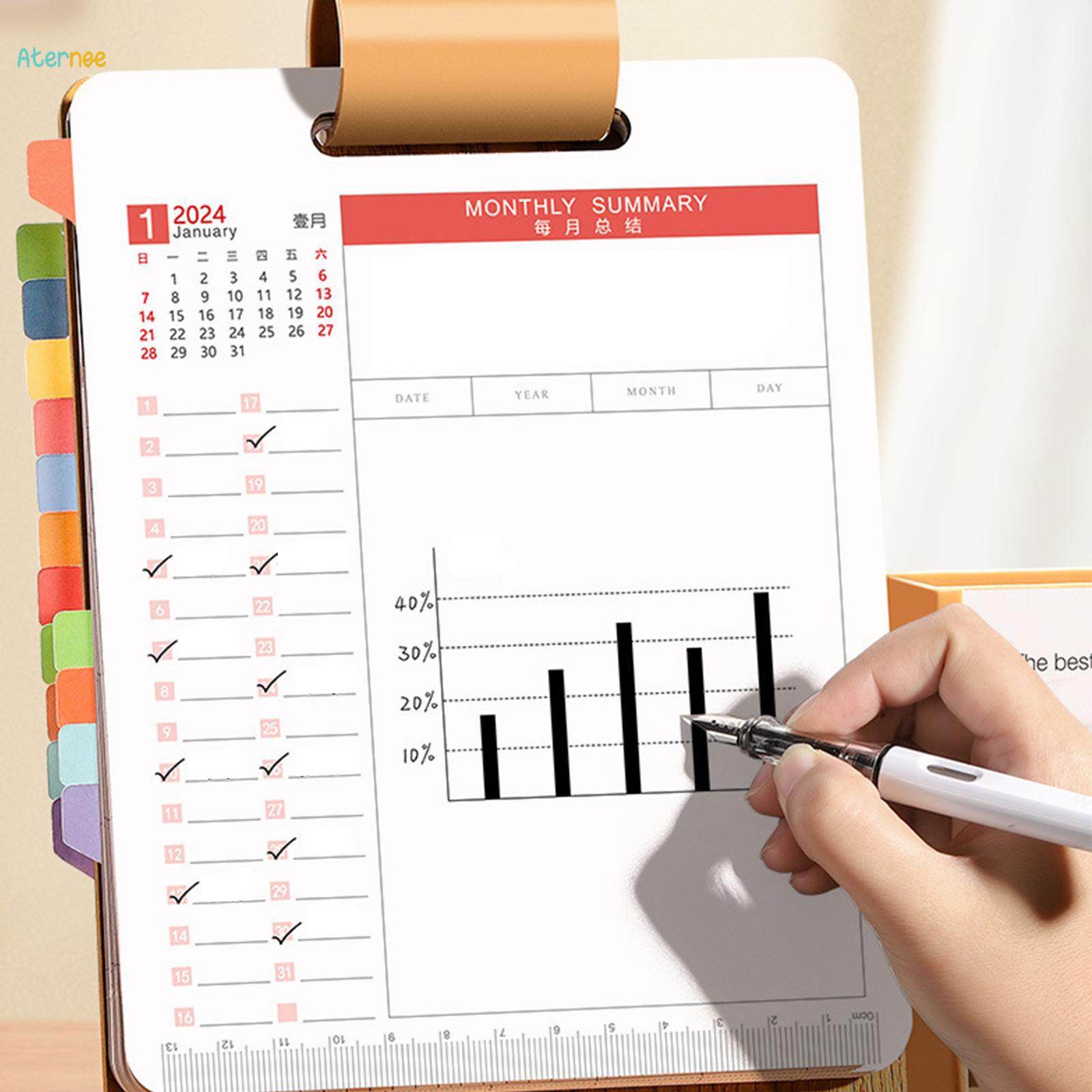 2024 Desk Calendar with Pen Holder Desktop Decoration with to Do List Page Storage Schedule. 
