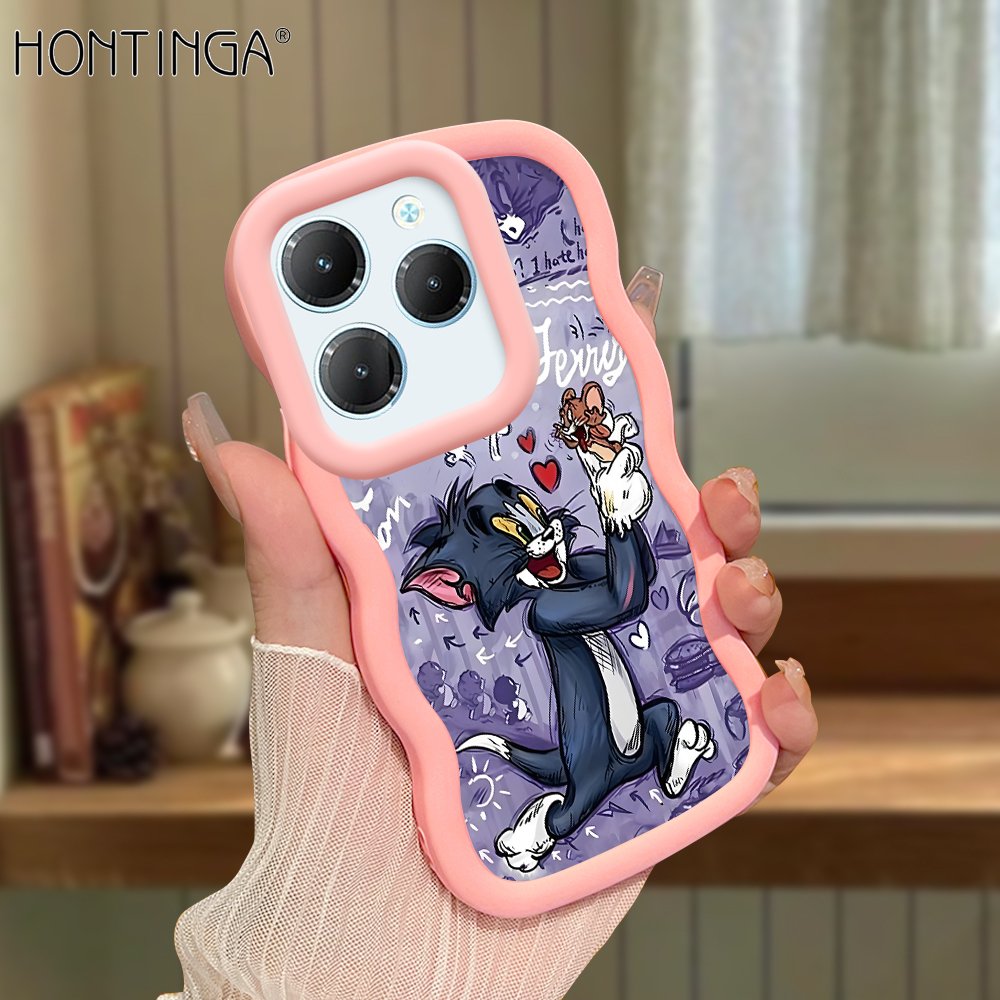 Hontinga for Infinix Hot 40 Pro Tecno Spark 20 Pro Back Cover Tom and Jerry Pattern Luxury Phone Cover Soft Silicone Macaron Wave Mobile Case