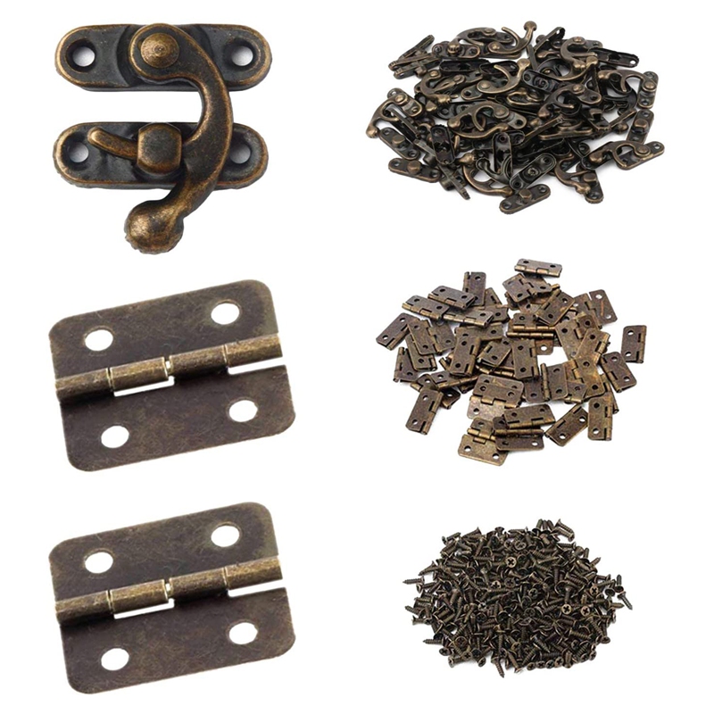 Small Box Hinges Bronze Right Latch Hook Hasp with Hinges and Screws
