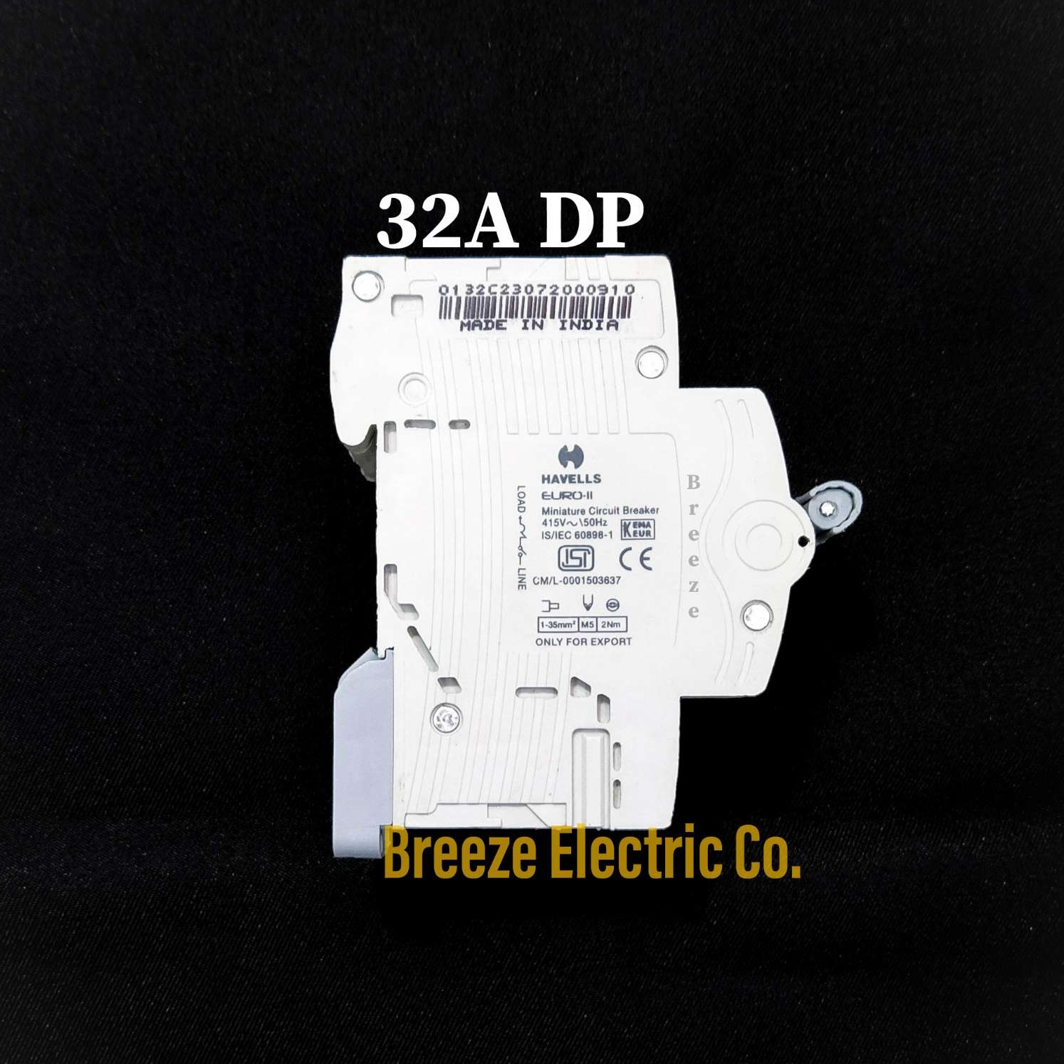 Havells Circuit Breaker 32A DP MCB.  Model: Euro-II. India.. 