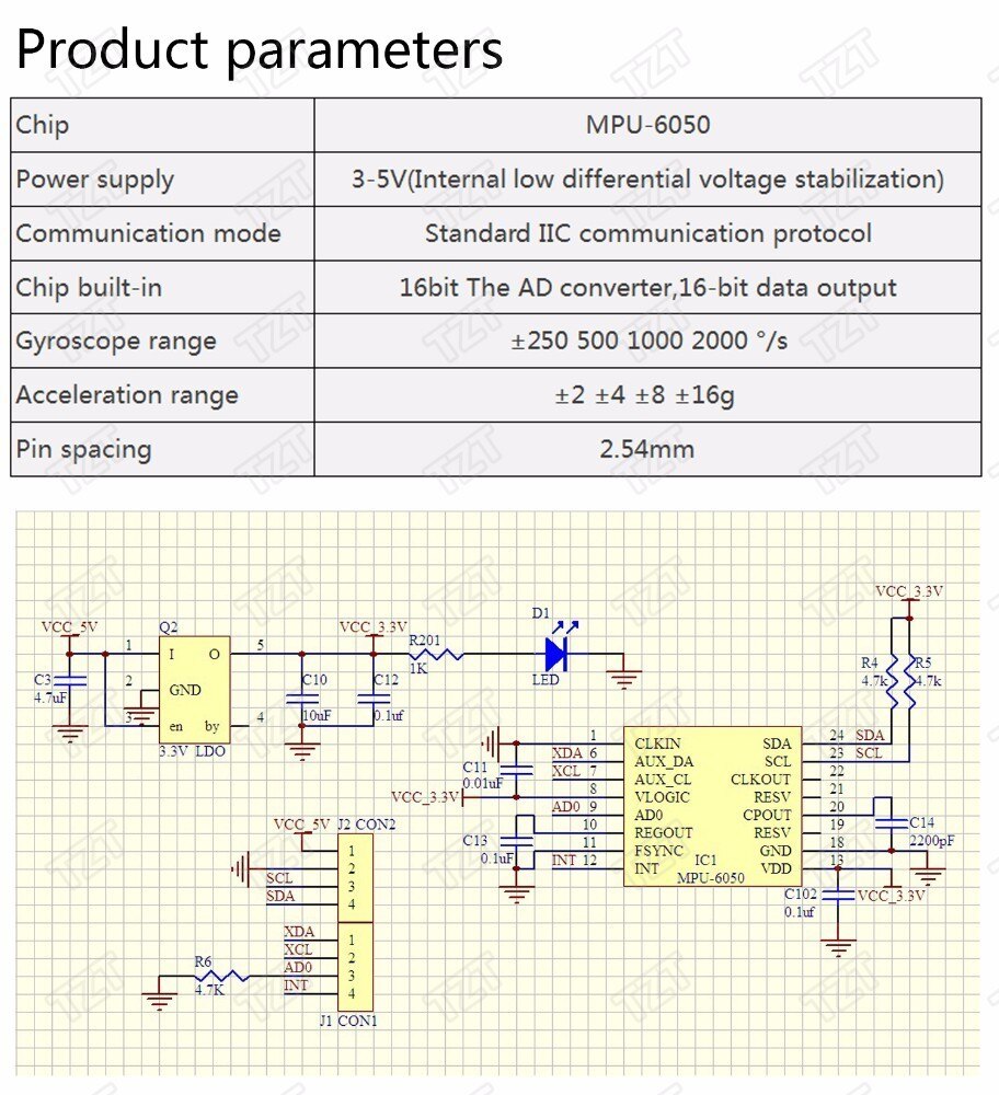 【happy one】IIC I2C MPU-6050 MPU6050 3 Axis Analog Gyroscope + 3 Axis Module For Arduino With Pins 3-5V DC. 