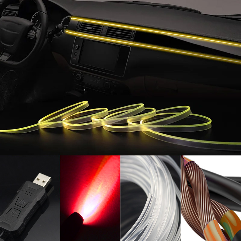 RGB LED Light Strip For Car Interior 1M2M3M4M5M USB Fiber Optic Atmosphere Lamp Support APP Control Ambient Neon Invisible Light. 