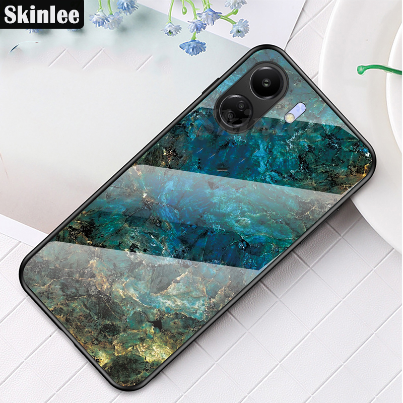 Phone case For Xiaomi Redmi 13C Back cover Fashion Marble Hard Tempered Glass Protector Soft Silicone Cover for Mi Redmi 13C cover cases