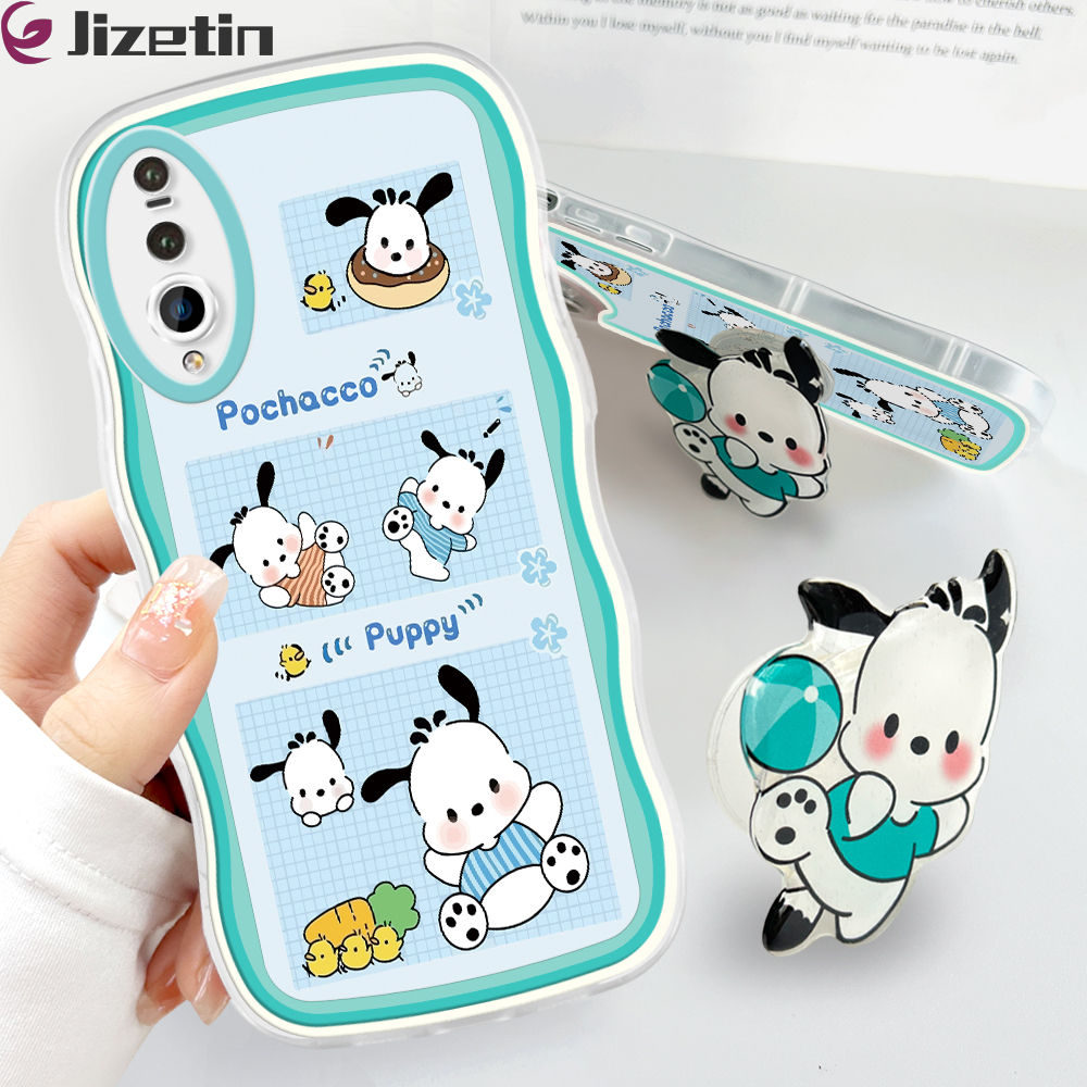 Jizetin for Huawei P20 Pro Back Cover + Free Pop Socket Happy Pochacco Soft Wavy Shape TPU Phone Case For Girls Boys. 