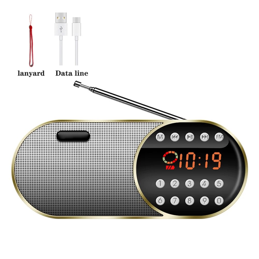 Portable Mini FM Radio Wireless Bluetooth 5.0 Speakers TF||USB||LED Flashling Function Support 3.5mm Earphone MP3 Player. 