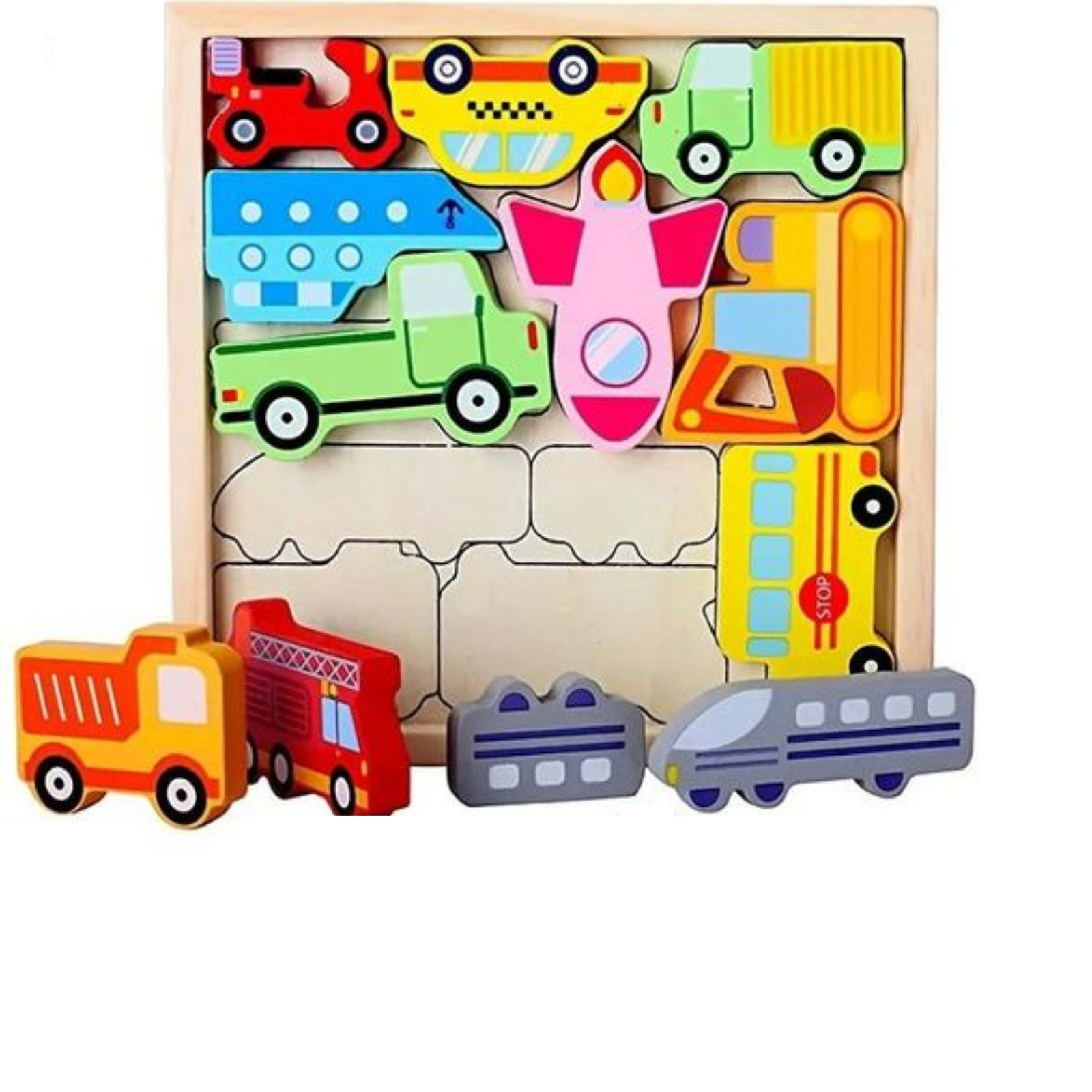 Wooden 3D Jigsaw Puzzle Vehicle Set Children Smart Educational Toy. 