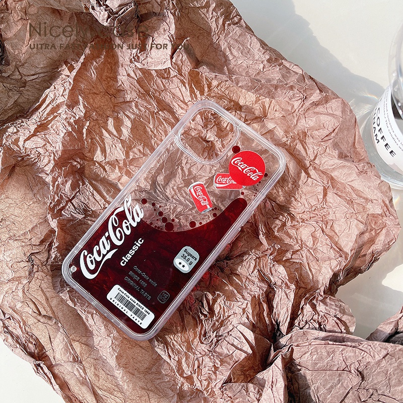 Floating Coca Cola Flowing Liquid Quicksand Phone Cases for iPhone 14 13 Mini 12 11 Pro Max X Xr Xs Max 6 7 8 Plus 12Mini Se Acrylic Shockproof Bumper Back PC Cover Mobile Casing. 