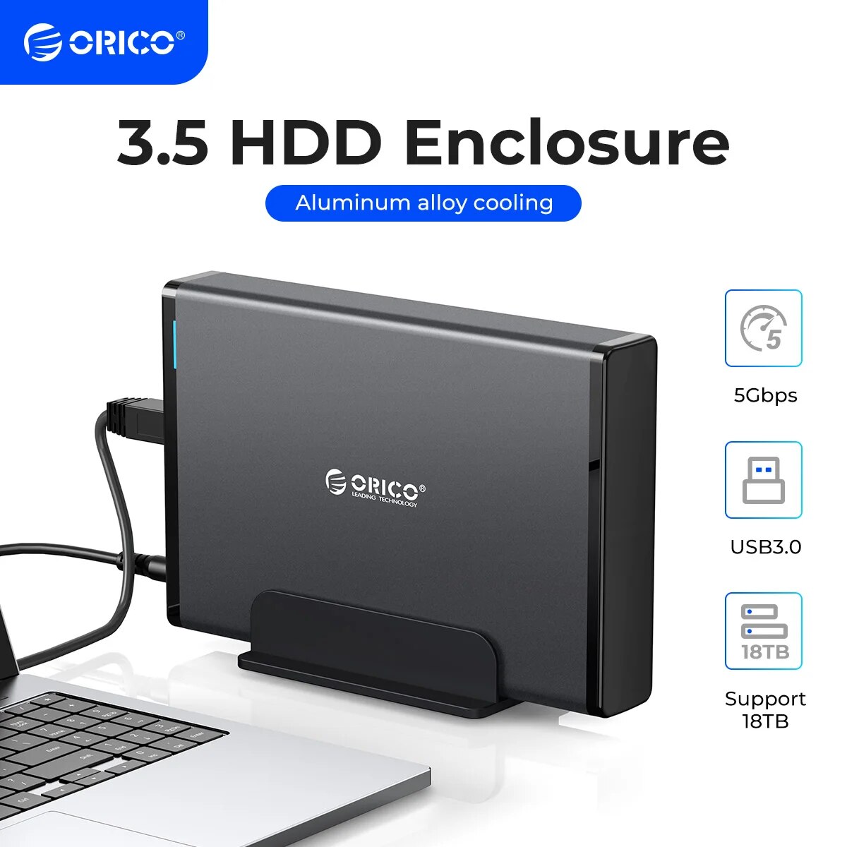ORICO Aluminum Hard Drive HDD Enclosure USB3.0/Type-C 3.5 inch HDD Case Docking Station Support UASP 12V2A Power. 