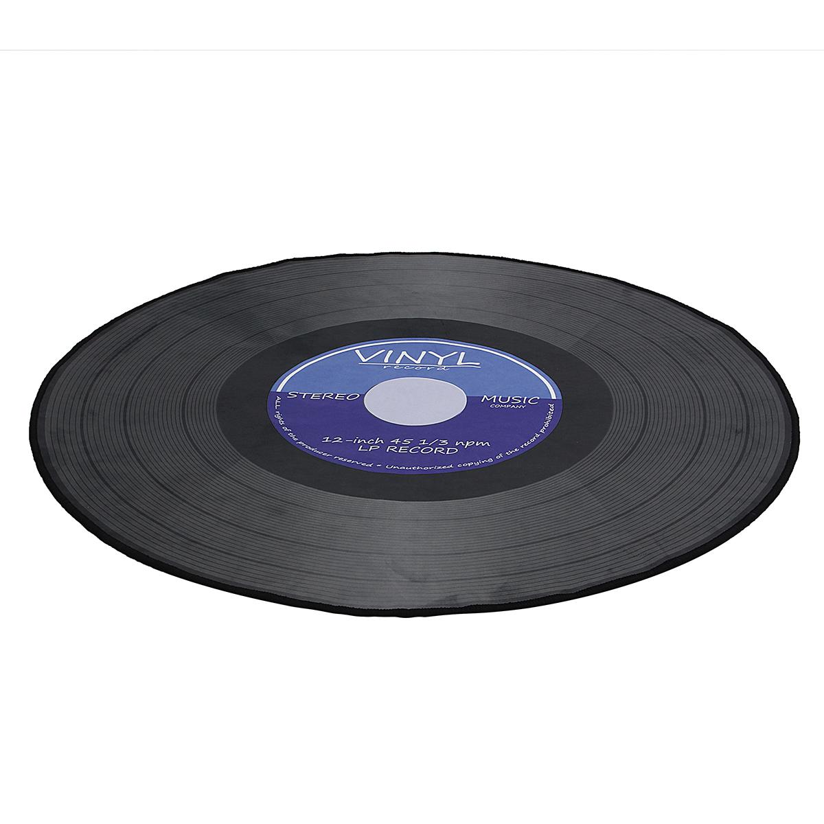 120cm Vinger Vinyl Record Carpet Soft Circle Round Floor Mat Living Room Bedroom - Blue 120cm