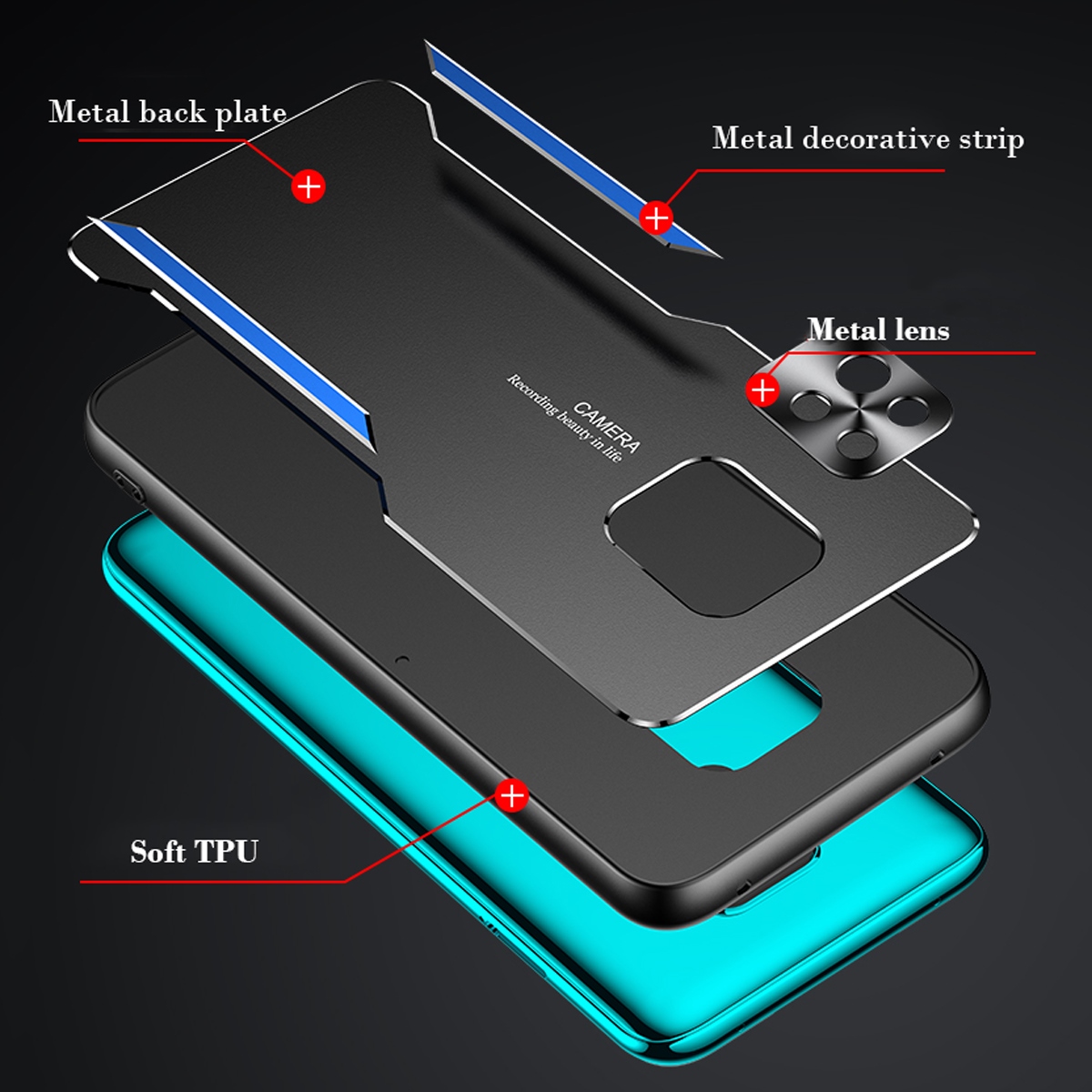 For Xiaomi Redmi 10X 5G Electroplated Metal Back Panel Soft TPU Bumper Double Shockproof Protective Cover Compatible case. 