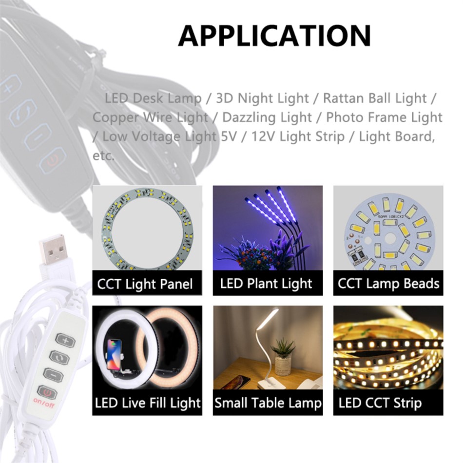 USB LED Dimmer 5V LED External Switch Control Cable 2m for Dual Color LED Strip Light Brightness Color Temperature Adjustment. 