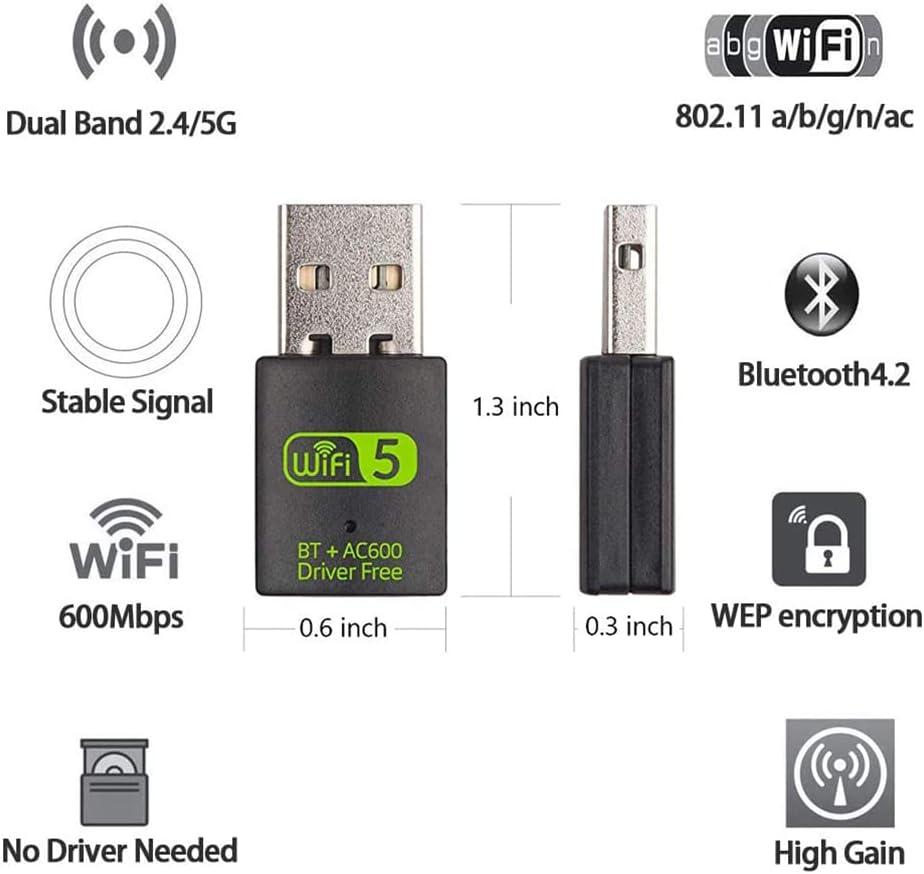 [GC]2 in 1 USB WiFi Bluetooth Adapter, Dual Band 433Mbps at 5.8GHz Band or 150Mbps at 2.4GHz Wireless Realtek RTL8821CU/8811 Network External Receiver, Mini WiFi Dongle for PC Laptop Desktop