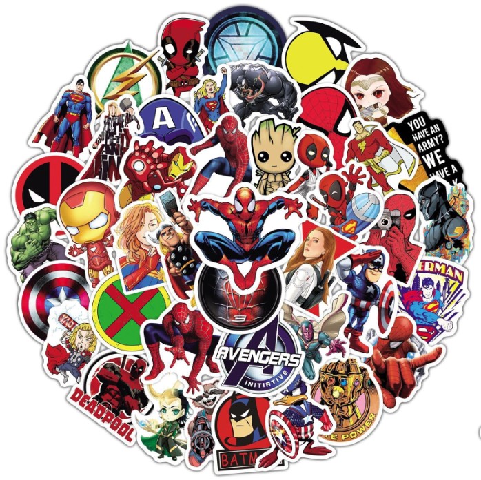 50Pcs/Pack (Random) The Avengers Marvel DC Super Heros PVC Waterproof Stickers For Luggage Skateboard Laptop Motorcycle