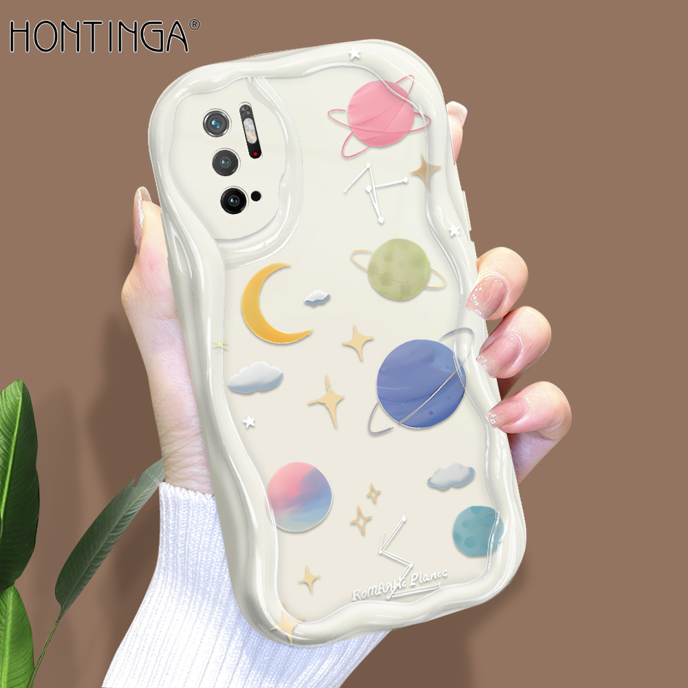 Hontinga for Redmi Note 10 5G Xiaomi Poco M3 Pro 4G Back Cover Sky Moon Phone Case Cream Texture Wavy Edge Soft Mobile Cover