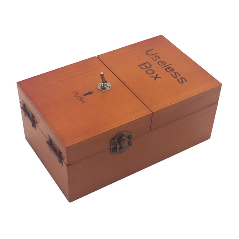 A Useless Box with Surprises Wooden Useless Box Fully Assembled Toy for Adults and Children Easy to Use Dark Wood Color