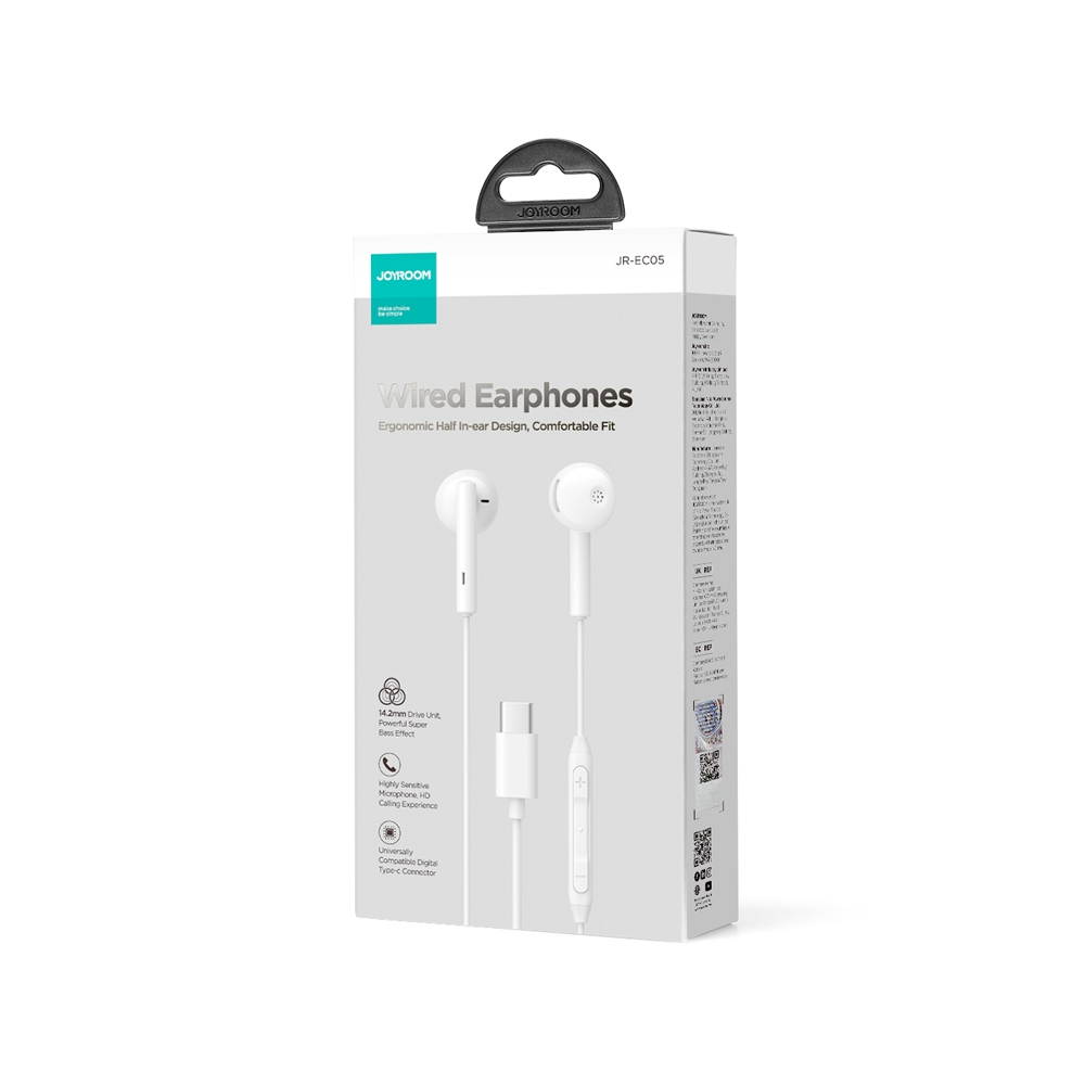 JOYRO0M JR-EC05 Type-C Half In-Ear Wired Earphone, Length: 1.2m (White). 