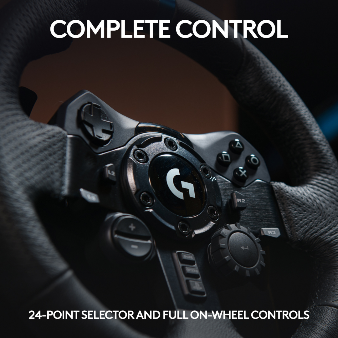Logitech G923 Racing Wheel and Pedals, TRUEFORCE Feedback, Responsive Driving Design, Dual Clutch Launch Control, Genuine Leather Steering Wheel Cover, for PS5, PS4, PC, Mac. 